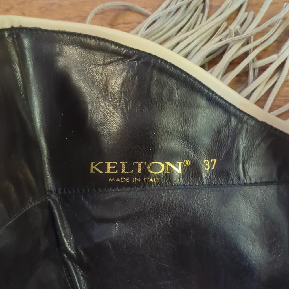 Kelton Suede leather beige fringe tall boots size 37 Made in Italy - Picture 6 of 14